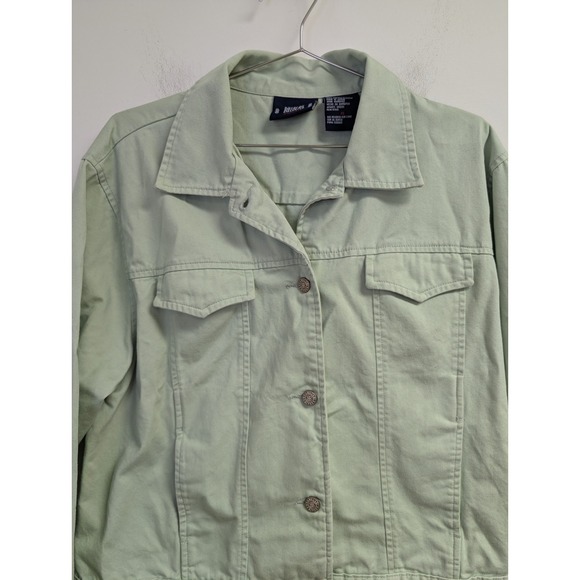 Vintage Bill Blass Denim Jacket Mint Green Pastel Soft Girl 100% Cotton XL - Picture 4 of 11